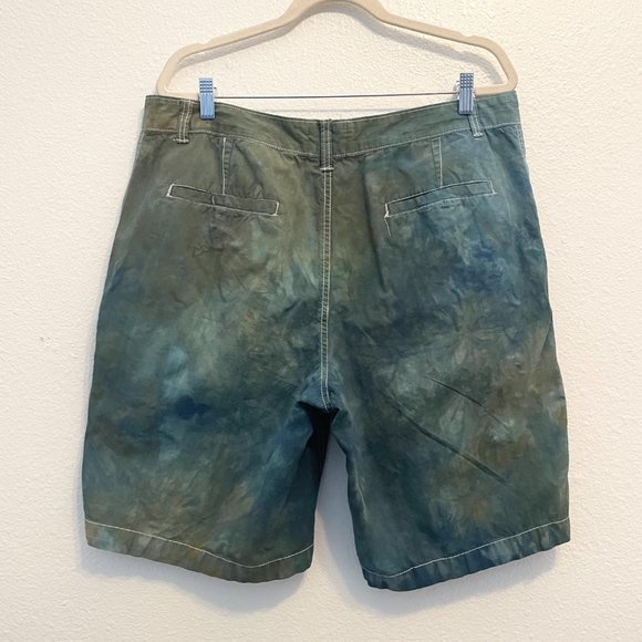 Rough & Tumble Army Green Blue Brown Custom Tie Dye Flat Front Shorts SZ 38 - Picture 5 of 7